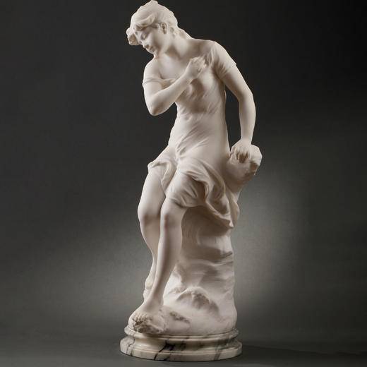 独角鹿西洋古董法国雕塑家A. Moreau大理石雕塑《低头少女》 商品图0