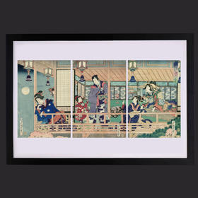 独角鹿西洋古董日本歌川国贞版画作品《琴碁書画之源氏六色合》