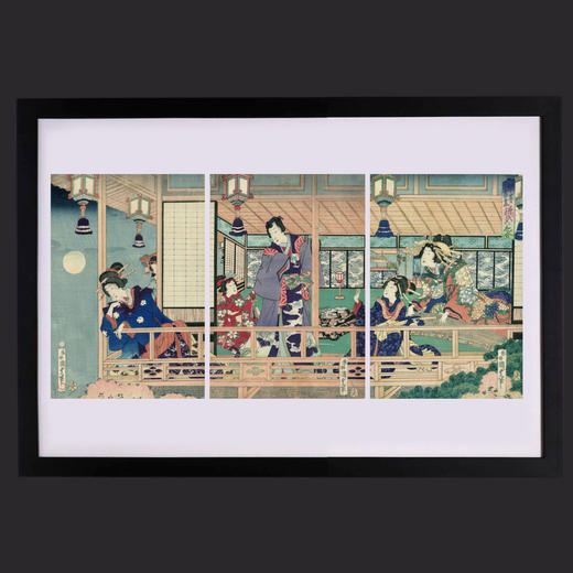 独角鹿西洋古董日本歌川国贞版画作品《琴碁書画之源氏六色合》 商品图0