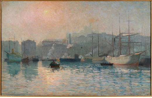 独角鹿西洋古董画家ED.CRÉMIEUX签名布面油画作品《马赛港口》 商品图1