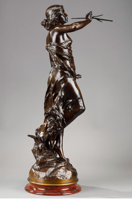 独角鹿西洋古董法国J. CAUSSE签名新艺术风格青铜雕塑《名望》 商品图3