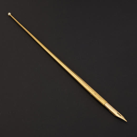 独角鹿西洋古董1906年出品18k金制珍珠镶嵌古董蘸水笔 商品图0