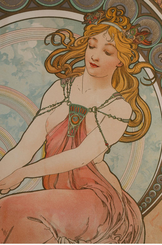 独角鹿西洋古董新艺术时期穆夏签名创作原版版画《绘画Peinture》 商品图2