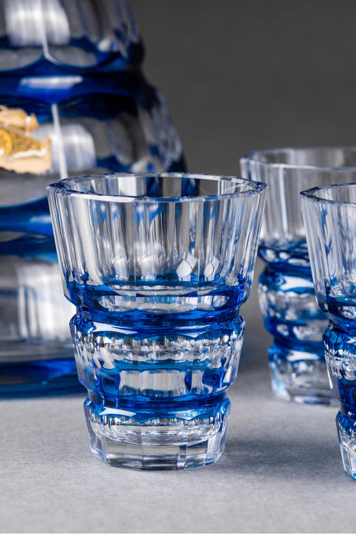 独角鹿西洋古董比利时圣朗博 VSL蓝色套色水晶手工切割酒具五件套 商品图3