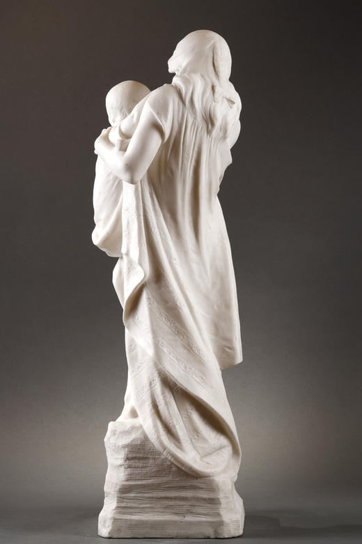 独角鹿西洋古董比利时Alphonse Van出品母子主题卡拉拉大理石雕像 商品图4