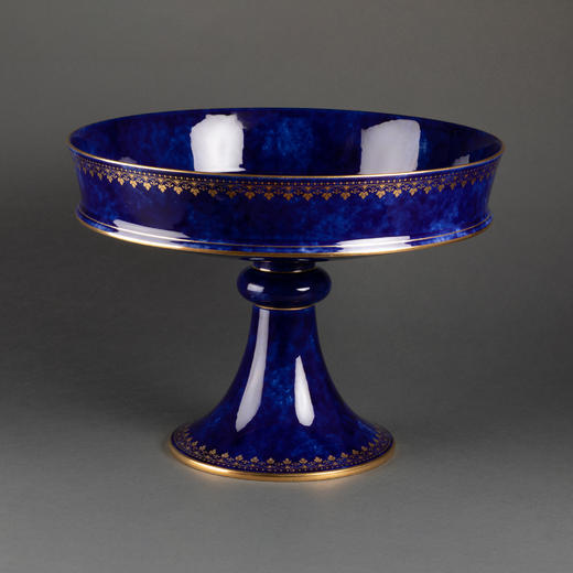 独角鹿西洋古董法国塞弗尔瓷器描⾦云朵帝王蓝釉高足果樽高足盘 商品图0