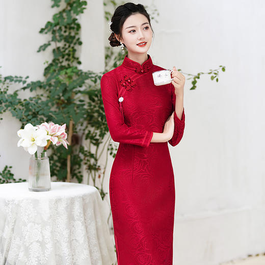 【毓秀】高档蕾丝花面料修身旗袍MX-70101 商品图4