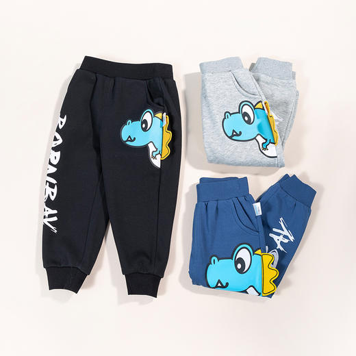 贝贝怡童装秋冬男童加绒恐龙休闲裤潮酷男宝束脚长裤223K2450 商品图3