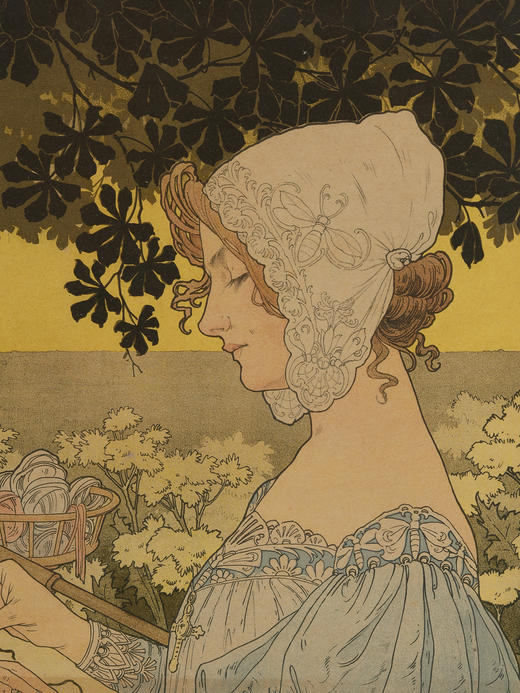 独角鹿西洋古董亨利-普利维-利维蒙特石版画《纺纱者》《刺绣者》 商品图2