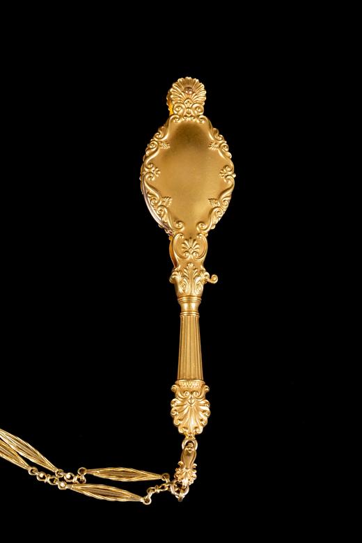 独角鹿西洋古董15K金鸢尾花雕饰镶钻石翠榴石长链可折叠长柄眼镜 商品图3