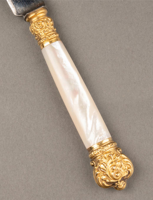 独角鹿西洋古董法国Touron工坊铜鎏金雕饰母贝手柄古董刀裁纸刀 商品图3