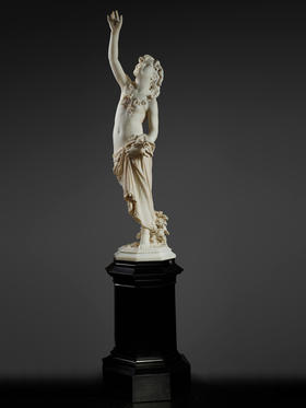 独角鹿西洋古董意大利雕塑家D. Barcaglia签名大理石雕塑《蝴蝶》