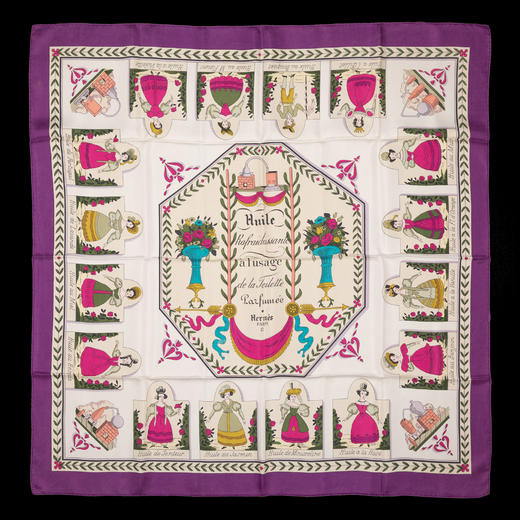 独角鹿西洋古董法国奢侈品牌出品《香薰浴用清爽油》主题方形丝巾 商品图0