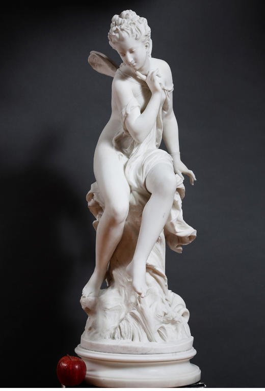 独角鹿西洋古董法国Math. Moreau签名大理石雕塑作品《泉边精灵》 商品图1