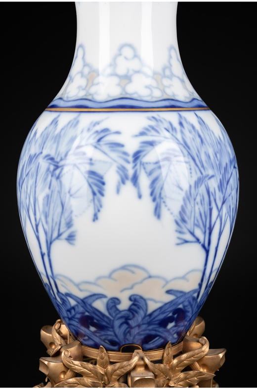 独角鹿西洋古董塞弗尔瓷器Albert Martine风格铜鎏金底座瓷瓶 商品图3