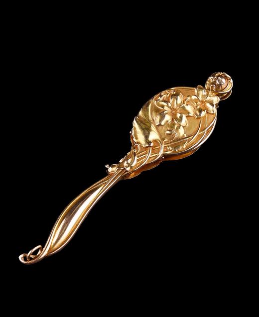 独角鹿西洋古董新艺术时期美国工坊出品14K金可折叠长柄手持眼镜 商品图4