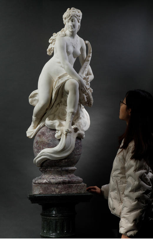 独角鹿西洋古董法国雕塑家G. Deloye卡拉拉大理石雕塑财富的寓言 商品图1