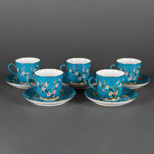 独角鹿西洋古董1890年代奥地利出品花鸟主题茶杯托盘杯碟五件套 商品图0