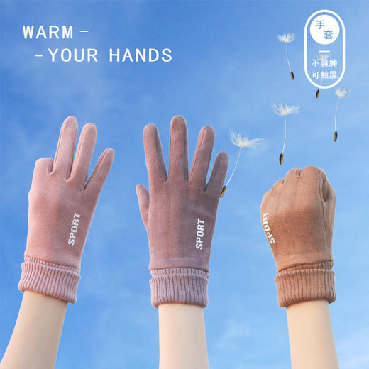麂皮绒运动手套女士秋冬季户外骑行 保暖加绒触屏 商品图0