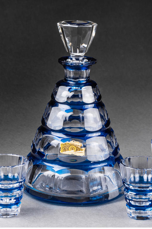 独角鹿西洋古董比利时圣朗博 VSL蓝色套色水晶手工切割酒具五件套 商品图2