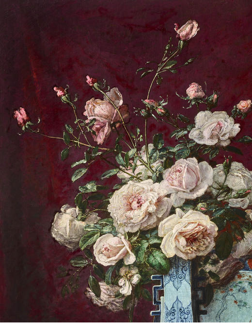 独角鹿西洋古董画家A.Kreyder签名布面油画《中国花瓶中的玫瑰》 商品图2