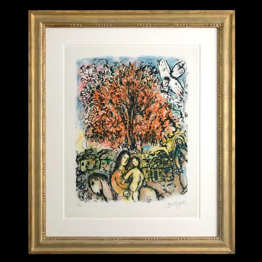 独角鹿西洋古董现代艺术大师夏加尔创作彩色石板版画作品圣家族 商品图0