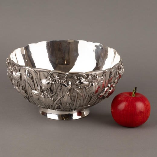 独角鹿西洋古董银器明治时期日本Kühn & Komor花鸟纯银碗 商品图1