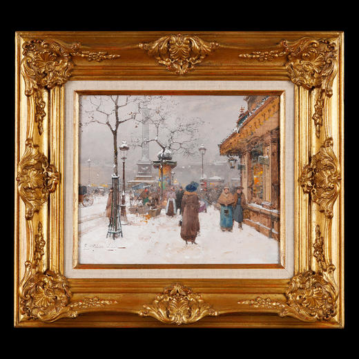 独角鹿西洋古董法国画家城市街景水粉画巴黎-热闹的巴士底广场 商品图0