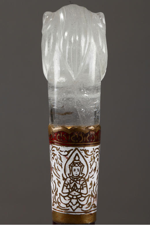 独角鹿西洋古董水晶狮首雕刻杖柄錾胎珐琅杖圈蛇纹木杖身古董手杖 商品图3