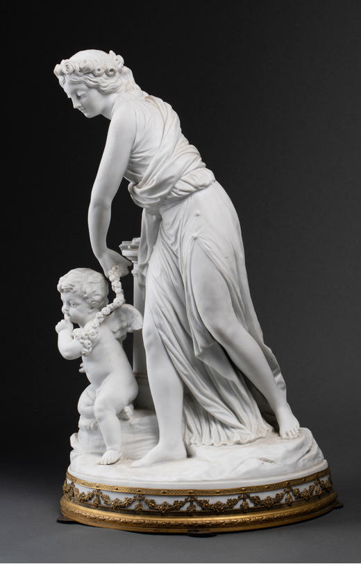 独角鹿西洋古董雕塑法国Samson瓷窑素胎瓷群雕《维纳斯与丘比特》 商品图3