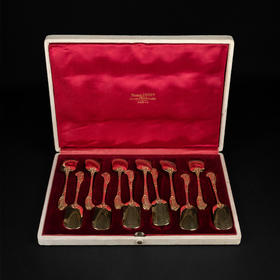 独角鹿西洋古董法国Odiot路易十五风纯银镀金汤匙勺子甜点套装