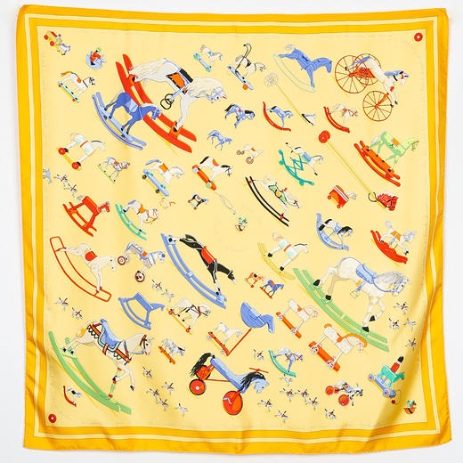 独角鹿西洋古董法国品牌斜纹方巾Raconte Moi Le Cheval-马的故事 商品图0