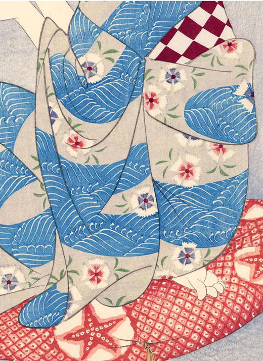 独角鹿西洋古董日本画家伊东深水签名云母装饰限量版画《口脂》 商品图3