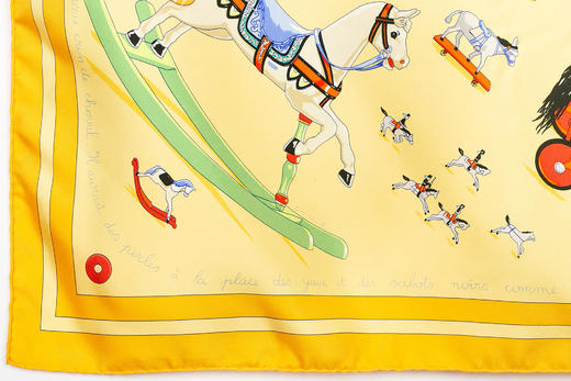 独角鹿西洋古董法国品牌斜纹方巾Raconte Moi Le Cheval-马的故事 商品图4
