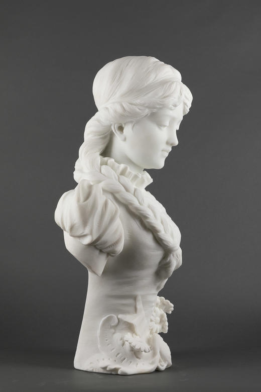 独角鹿西洋古董A.FRILLI签名梳辫子的女孩卡拉拉大理石半身雕塑 商品图3
