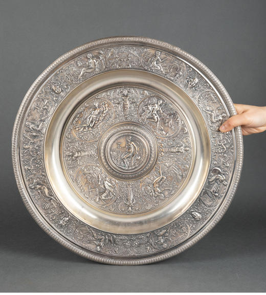 独角鹿西洋古董银器法国浮雕信望爱主题镀银水壶玫瑰露水盘 商品图3