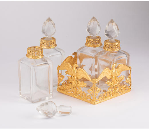 独角鹿西洋古董法国帝政风格雄鹰桂枝铜鎏金装饰水晶香水瓶套组 商品图2