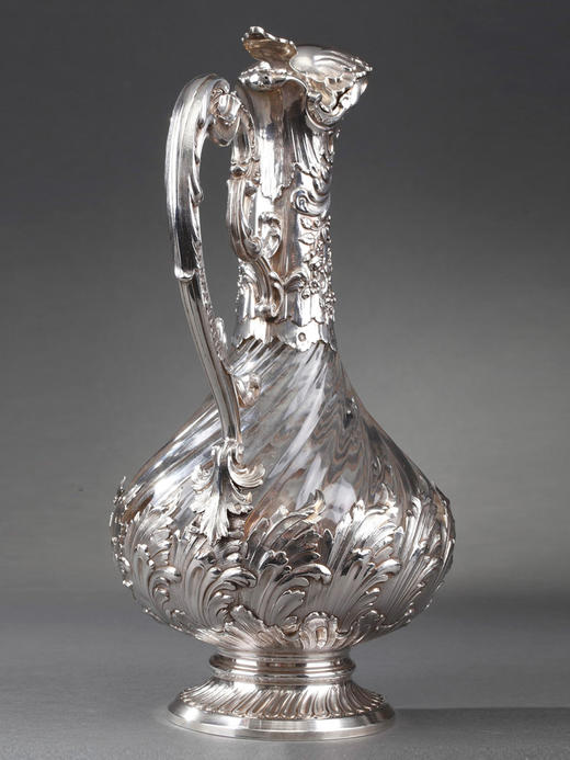 独角鹿西洋古董法国银匠工坊签名路易十五风纯银精雕水晶酒壶一对 商品图3