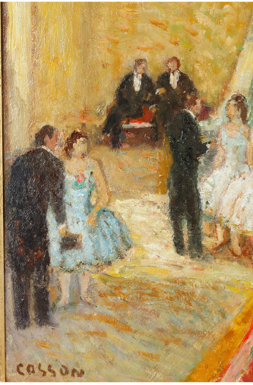 独角鹿西洋古董法国艺术家签名木板油画《巴黎歌剧院的台阶上》 商品图3