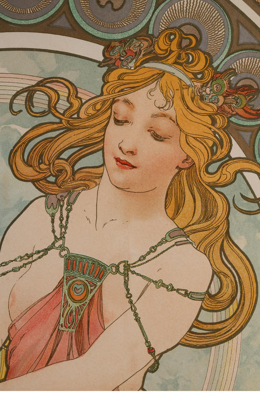 独角鹿西洋古董新艺术时期穆夏签名创作原版版画《绘画Peinture》 商品图4