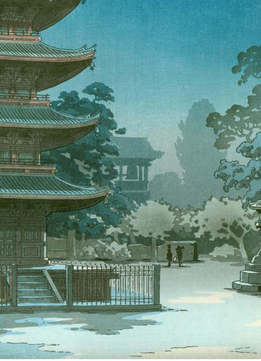 独角鹿西洋古董日本昭和时代土屋光逸新版画《浅草 金龙山》 商品图2