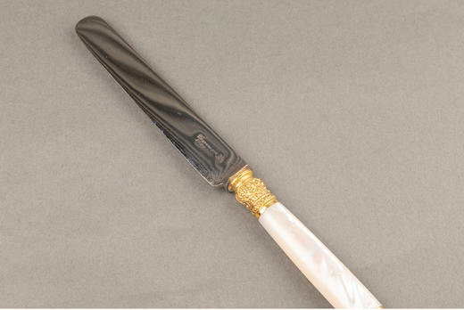 独角鹿西洋古董法国Touron工坊铜鎏金雕饰母贝手柄古董刀裁纸刀 商品图2