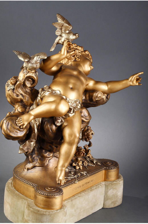 独角鹿西洋古董法国雕塑家与工坊联合丘比特主题铜鎏金雕塑摆件 商品图2