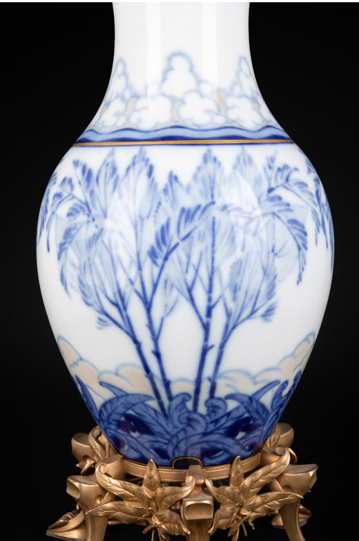 独角鹿西洋古董塞弗尔瓷器Albert Martine风格铜鎏金底座瓷瓶 商品图4