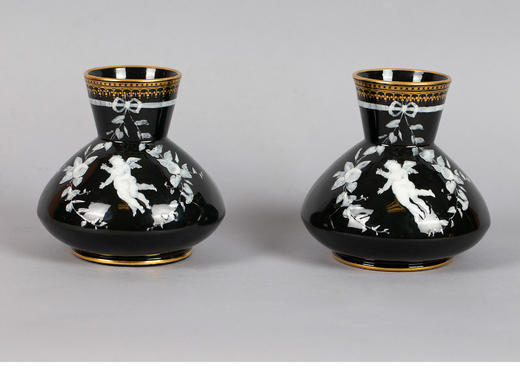 独角鹿西洋古董瓷器G.Jones花卉天使手绘描金双耳浮雕玉石瓷瓶对 商品图1