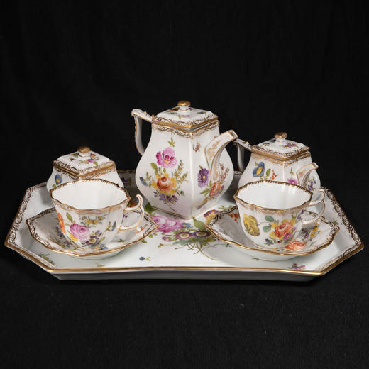 独角鹿西洋古董德国瓷窑出品手绘花卉主题双人下午茶瓷器套装 商品图0