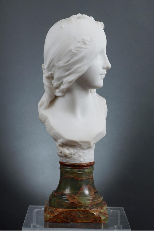 独角鹿西洋古董法国R. ROZET新艺术风格大理石雕塑《少女半身像》 商品图3