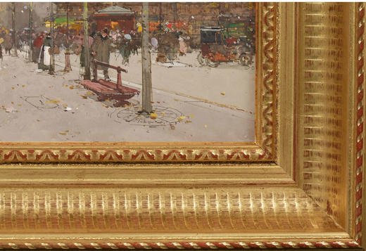 独角鹿西洋古董法国艺术家签名水粉画《冬日的巴黎马德莱娜广场》 商品图4
