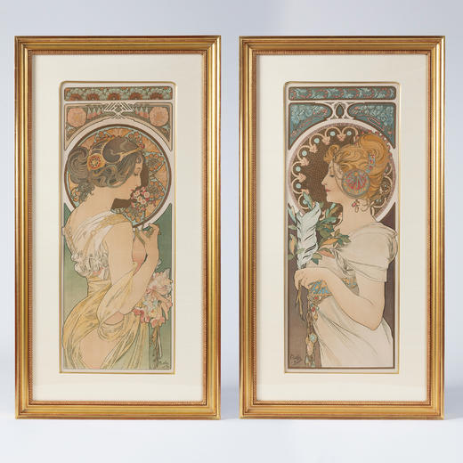 独角鹿西洋古董穆夏原版版画报春花 La Primevere与羽毛 La Plume 商品图0