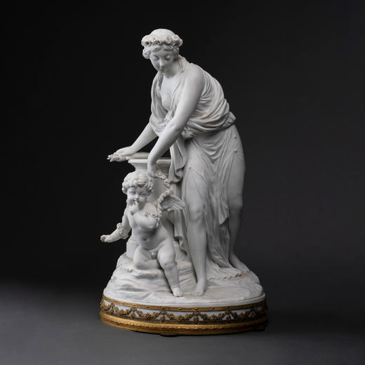 独角鹿西洋古董雕塑法国Samson瓷窑素胎瓷群雕《维纳斯与丘比特》 商品图0